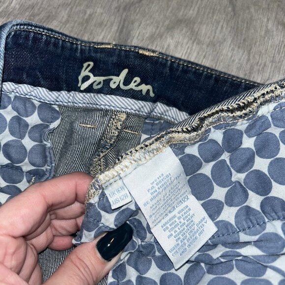 Boden Straight Leg Cuffed Bottom Double Burton Medium Wash Denim Jeans 12 R - Picture 7 of 9